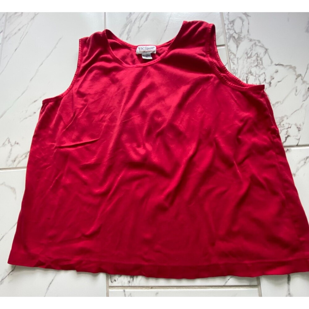 LK Sport Women 2X Red Sleeveless Tank Top Round Neck Stretch Shirt